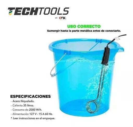 Calentador De Inmersión Para Agua 35lt 127 V 2000w Techtools Color Negro Potencia 2000 W