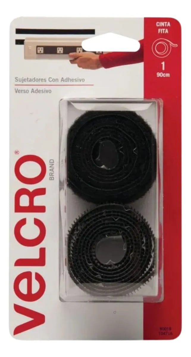 Velcro® Cinta Sujetadora con Adhesivo de 90 x 1.9cm, color Negro