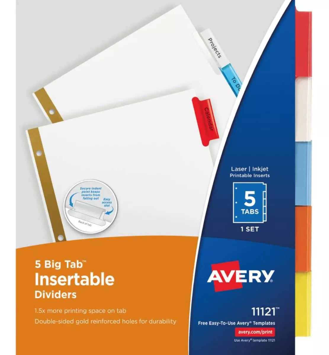 5 Separadores Carpeta Insertable C/pestañas Avery Multicolor