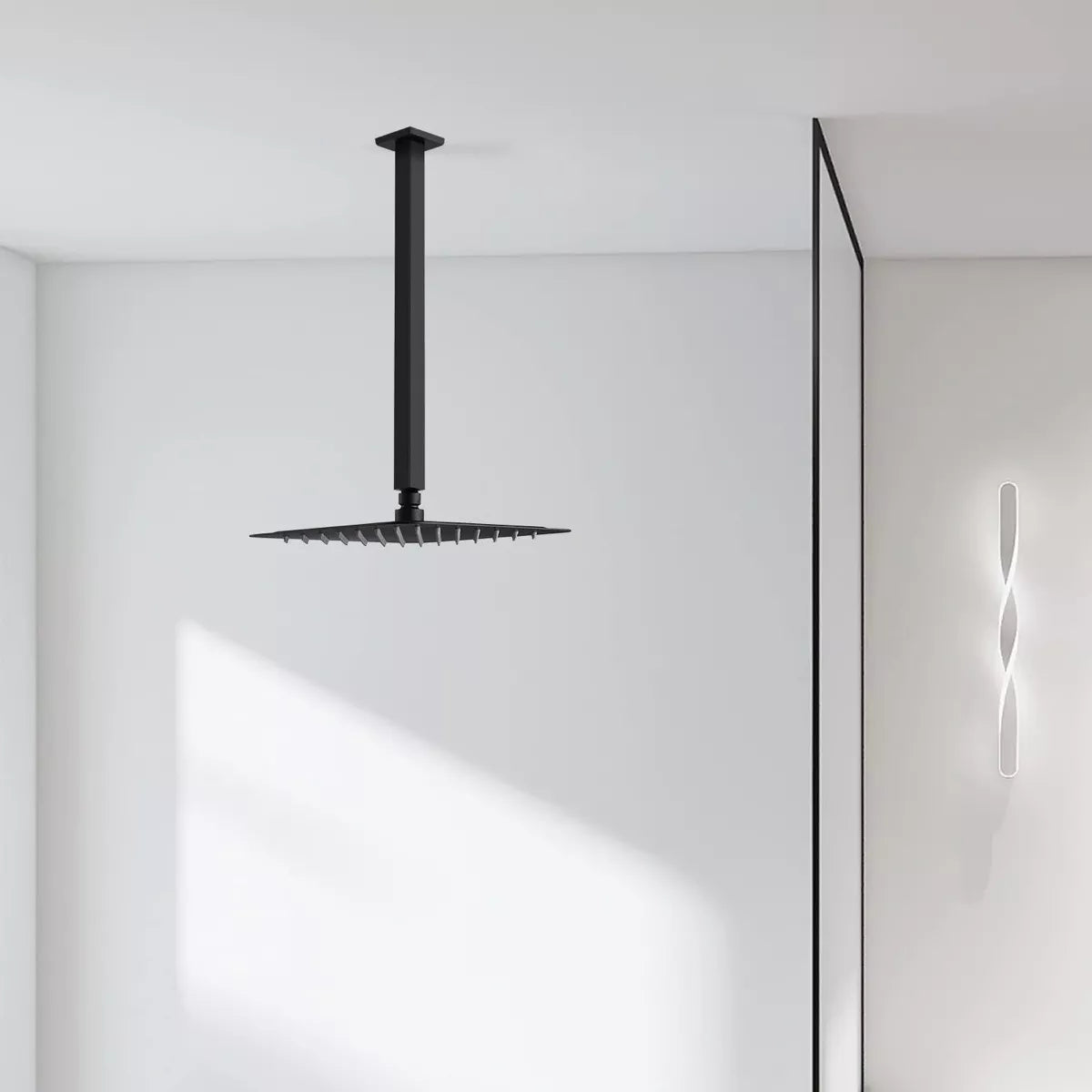 Cuello Techo Regadera Meer Negro Mate 40cm Acero Inoxidable