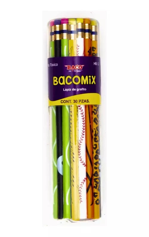 Bote 30 Lapiz Grafito Con Goma Baco Hb N° 2 Bacomix Diseños