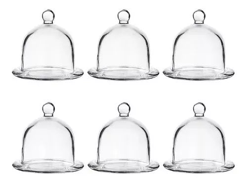 Juego 6 Bombonera Campana De Vidrio Dulcero Tapa Pastel 12cm