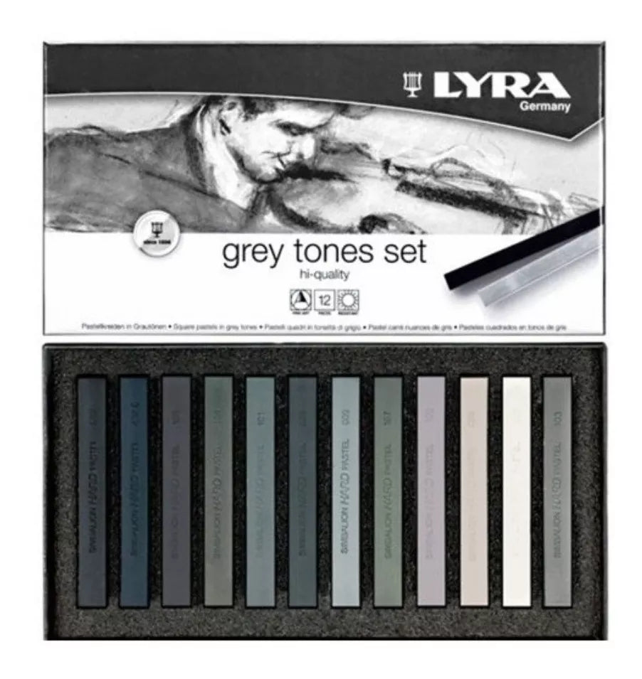 Set 12 Gis Pastel Duro Tonos Grises Lyra Polycrayon Dibujo