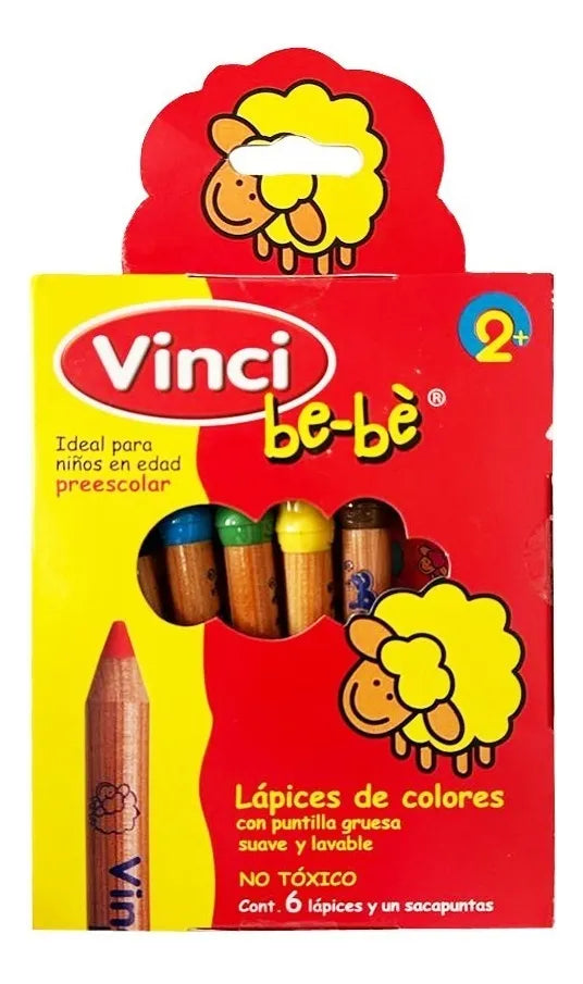 Set 6 Lápices De Colores Lavables Vinci Bebé + Sacapuntas