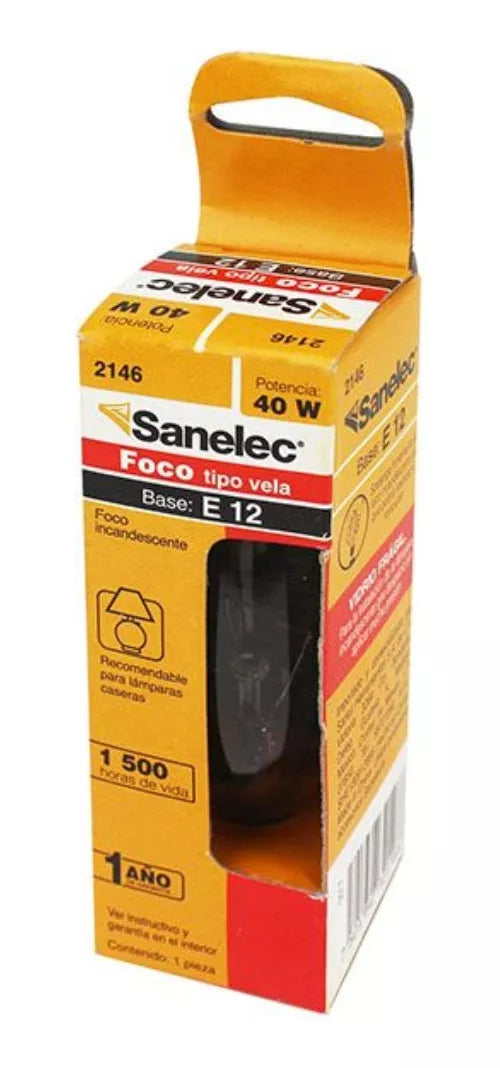 20 Pzs Foco Tipo Vela 40w Sanelec Candil Base E12 Luz Calida