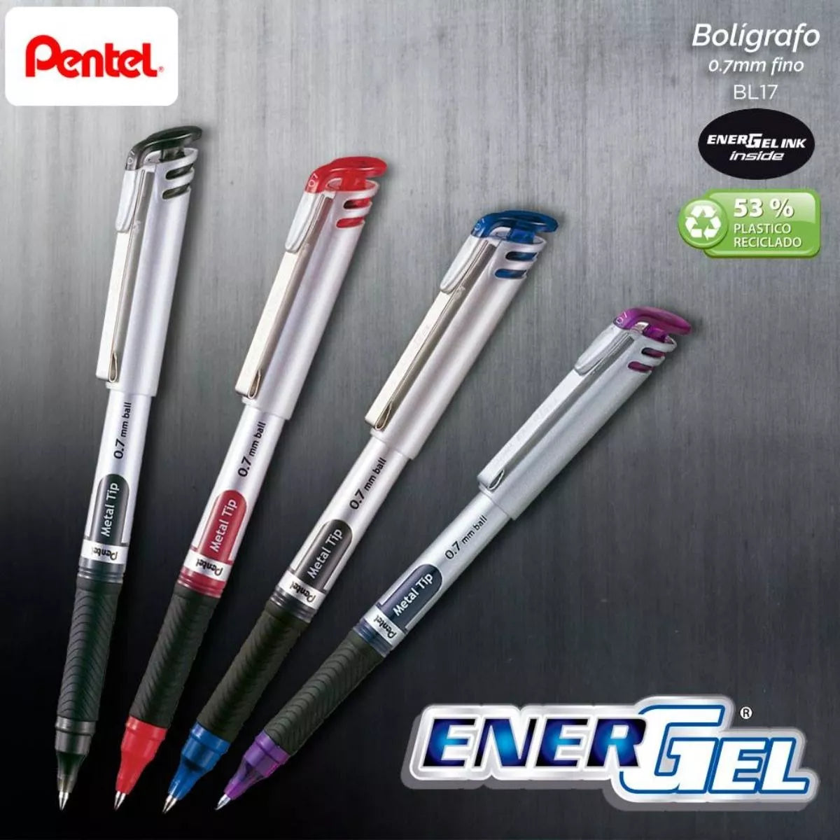 3 Bolígrafos Pentel Energel Tinta Gel Líquida 0.7 Mm Colores