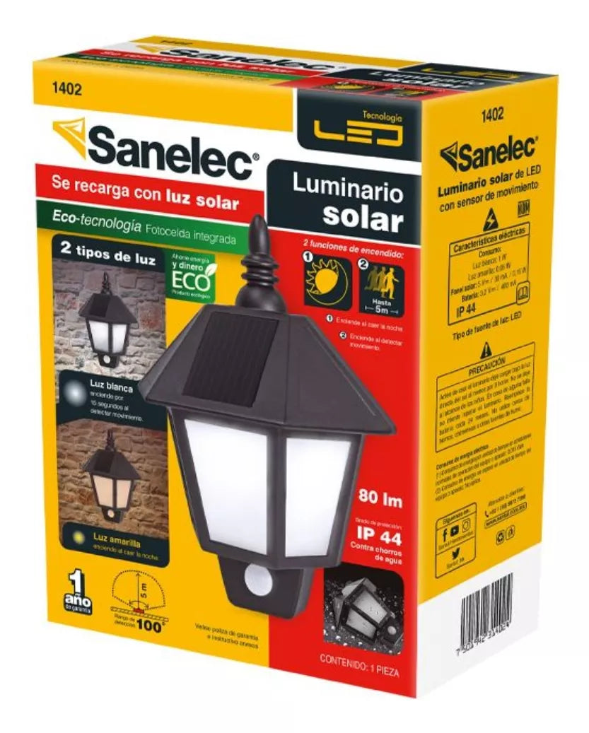 Lampara Farol Solar Pared Sanelec Luz Led Blanca/amarilla