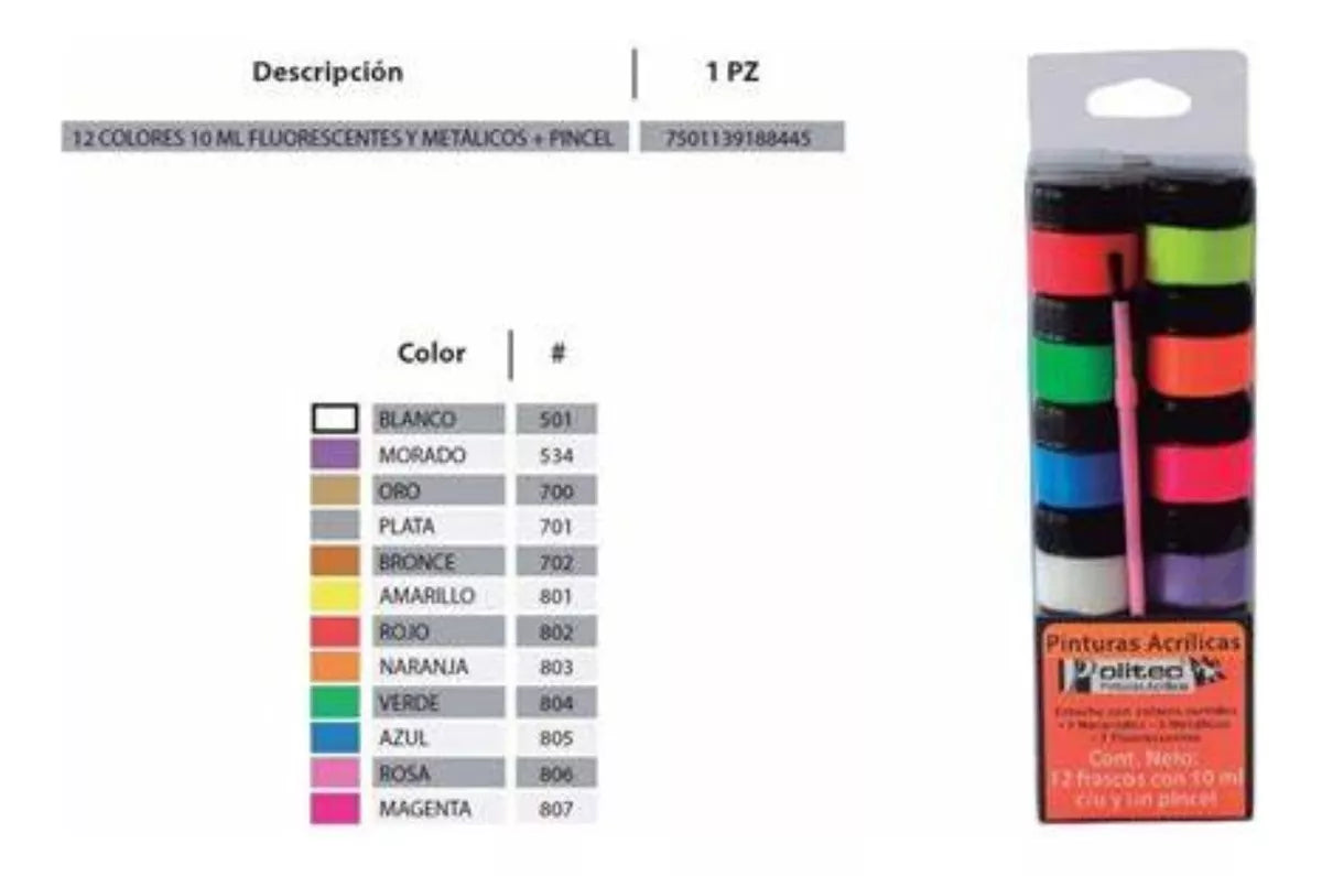 Set Pintura Acrilica Politec 12 Clasicos + 12 Especiales