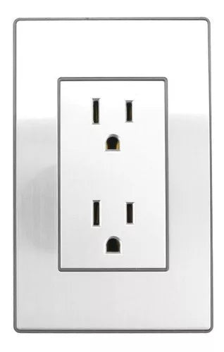 Placa Acero Inox. Sanelec Doble Contacto Duplex Cordoba 4633