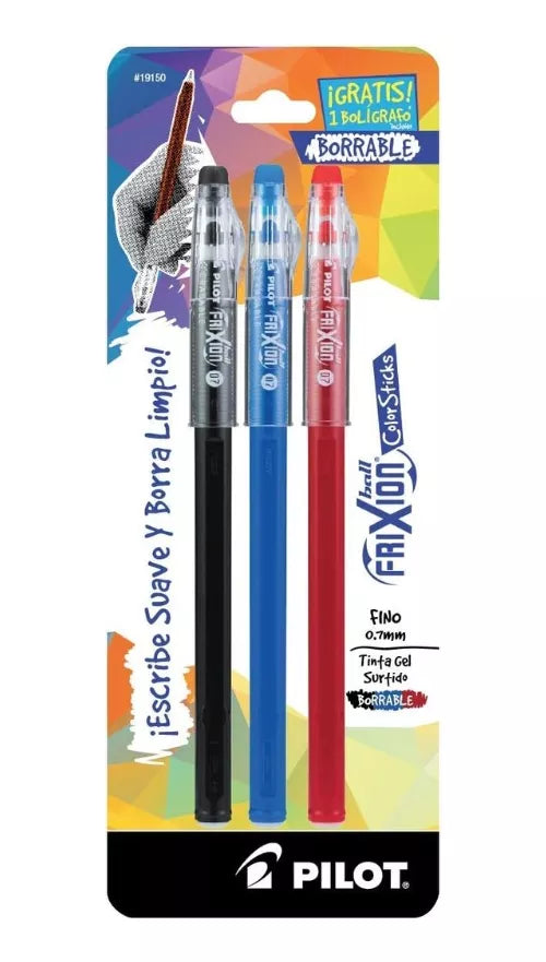 3 Bolígrafo Gel Frixion Stick Pilot Tinta Borrable Punta 0.7