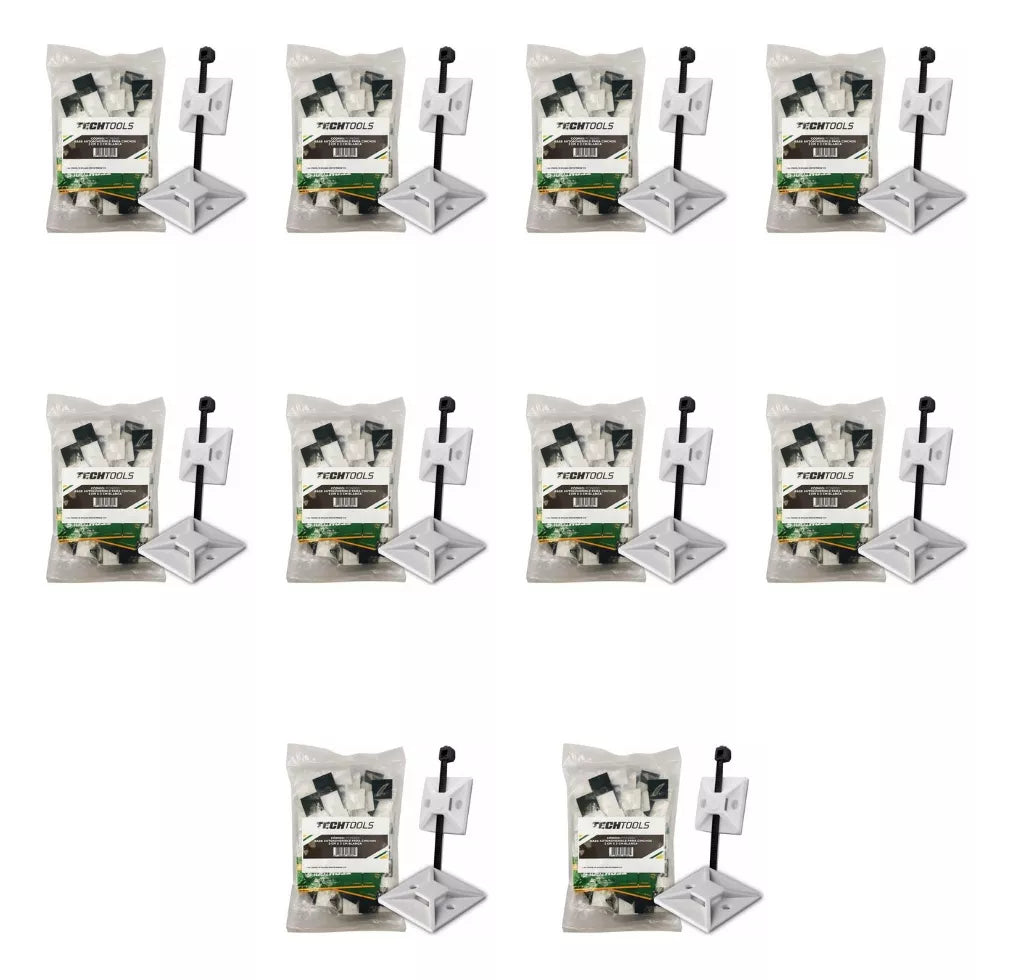 100 Pzas Base Cincho Techtools Autoadherible 3x3cm Blanco
