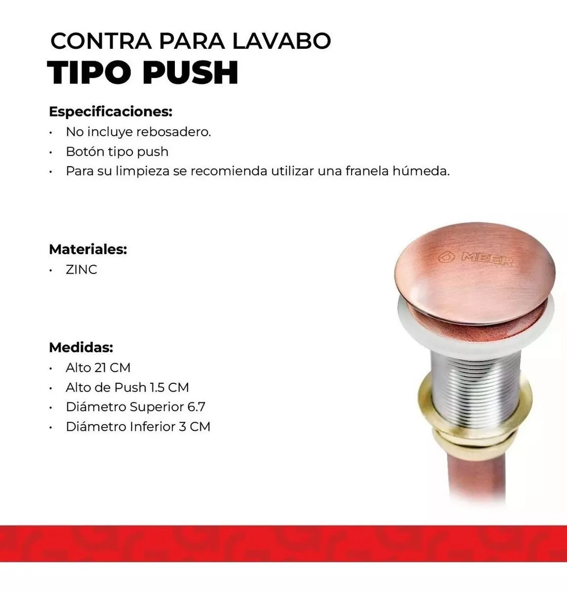 Contra Lavabo Pop Up Meer Circular Oro Rosado 1 1/4 Pulgadas