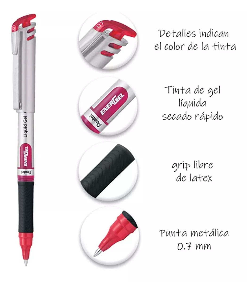 3 Bolígrafos Pentel Energel Tinta Gel Líquida 0.7 Mm Colores