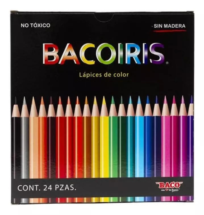 24 Lapices Colores Baco Largos Redondos Bacoiris Escolar