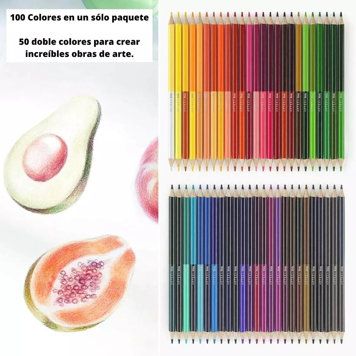 50 Lapices Color Doble Punta 100 Colores Arteza Duales