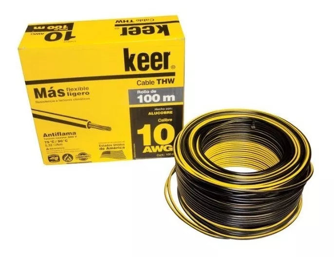 100 Metros Cable Ligero Keer 10 Awg Negro Antiflama 3125 W