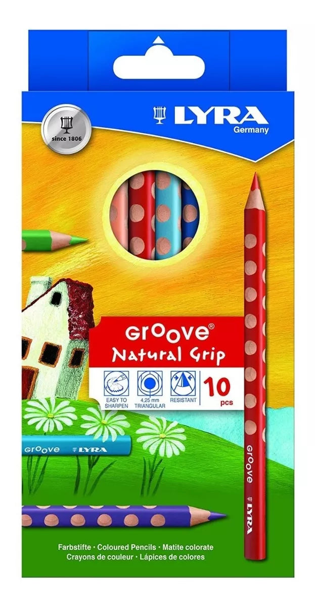 10 Lápices De Colores Triangular Lyra Groove Grip Natural