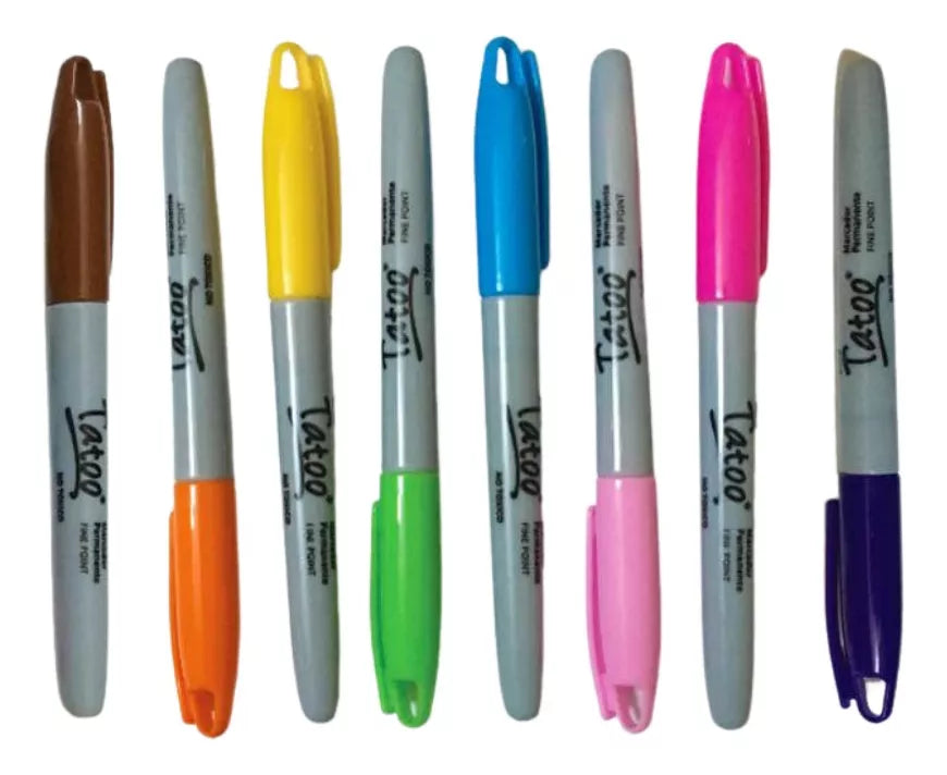 8 Marcadores Permanente Tatoo Baco Punta Fina Color Surtidos