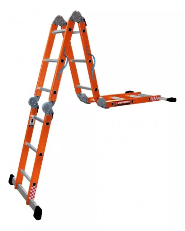 Escalera Acero Multiposiciones Peldaños Naranja 12 Escalones