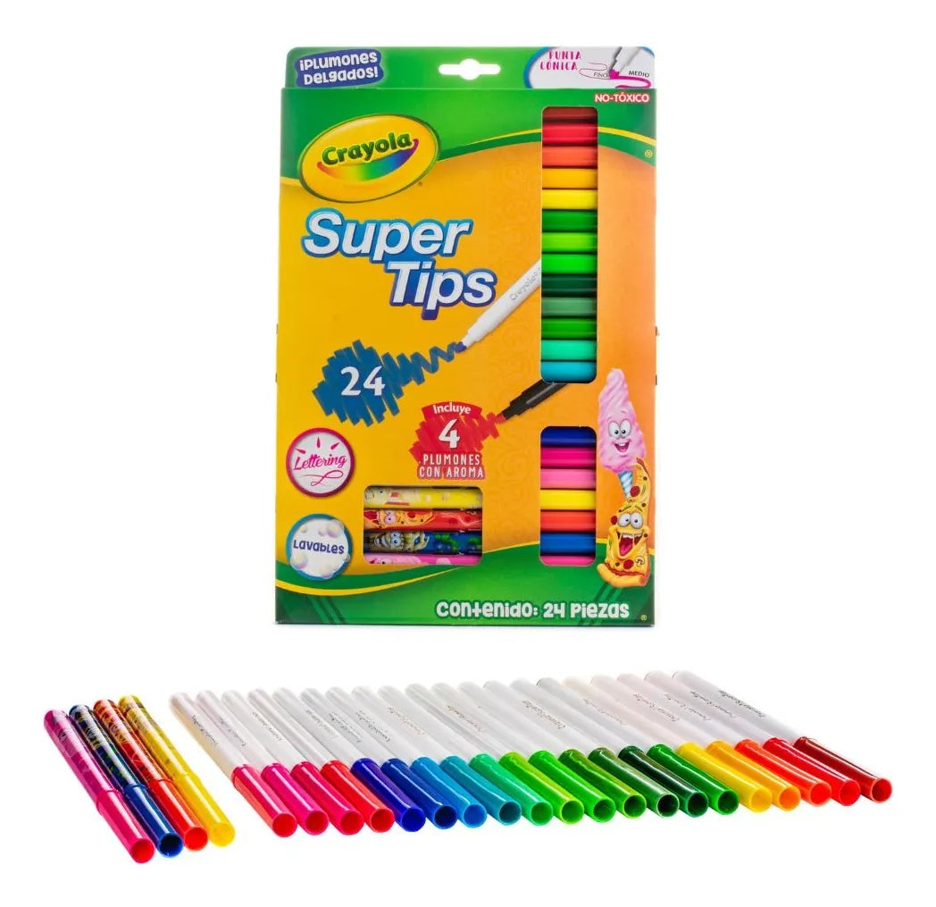 20 Plumones Super Tips + 4 Plumones Silly Scents Crayola 24