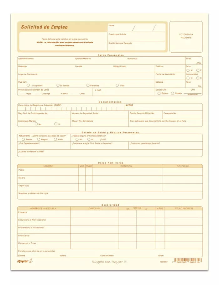 5 Blocks Solicitud Empleo Rayter Ahuesado C/25 Hojas C/u