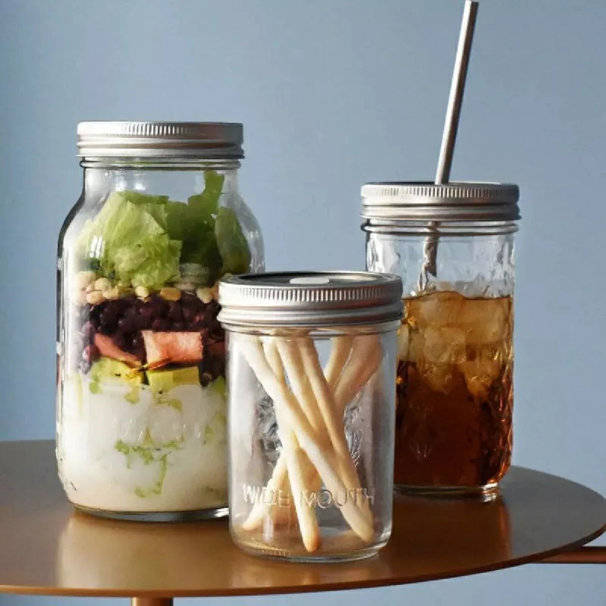 24 Mason Jars Ball 16oz Boca Ancha Tapa/popote Frasco