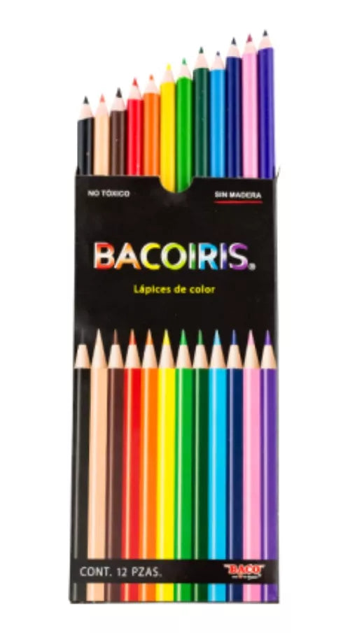 12 Lapices Colores Baco Largos Bacoiris Redondos Escolar