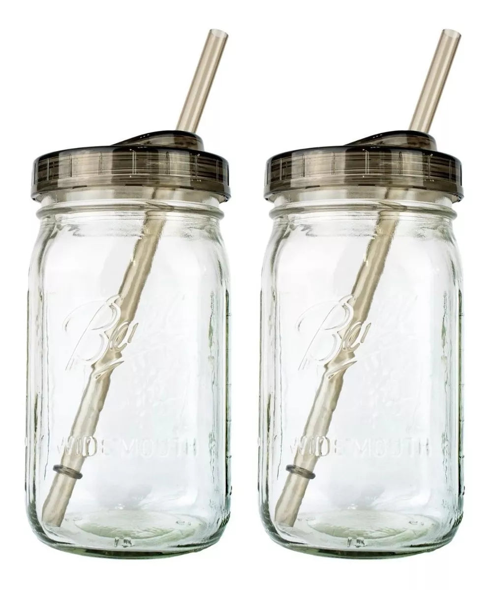2pz Mason Jars Ball Hermetico Boca Regular 946 Ml Tapa Humo