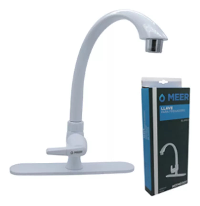 Mezcladora Monomando Meer Llave Fregadero Color Blanco