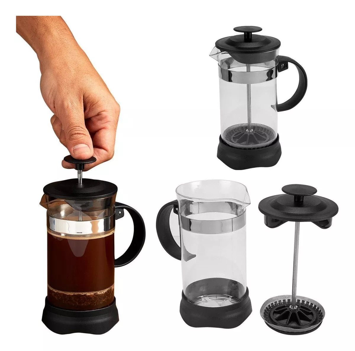 3 Pzs Cafetera Prensa Francesa 350ml Vidrio Embolo Cafe Te