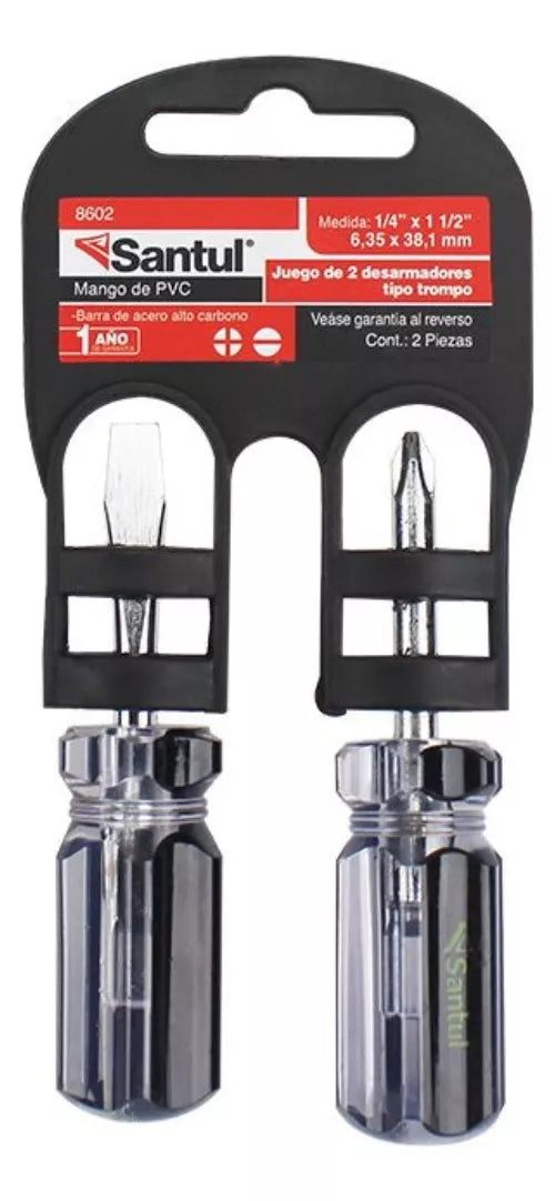 Juego 2 Desarmadores Santul 1/4 Cruz Y Plano Pvc Trompo