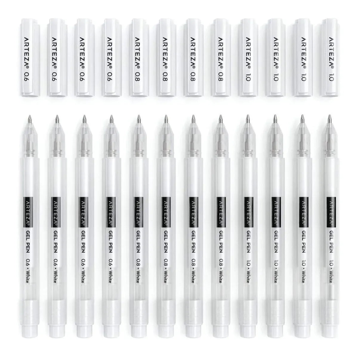 Set 12 Plumas Gel Blancas Arteza Punto 0.6 Mm 0.8 Mm 1 Mm