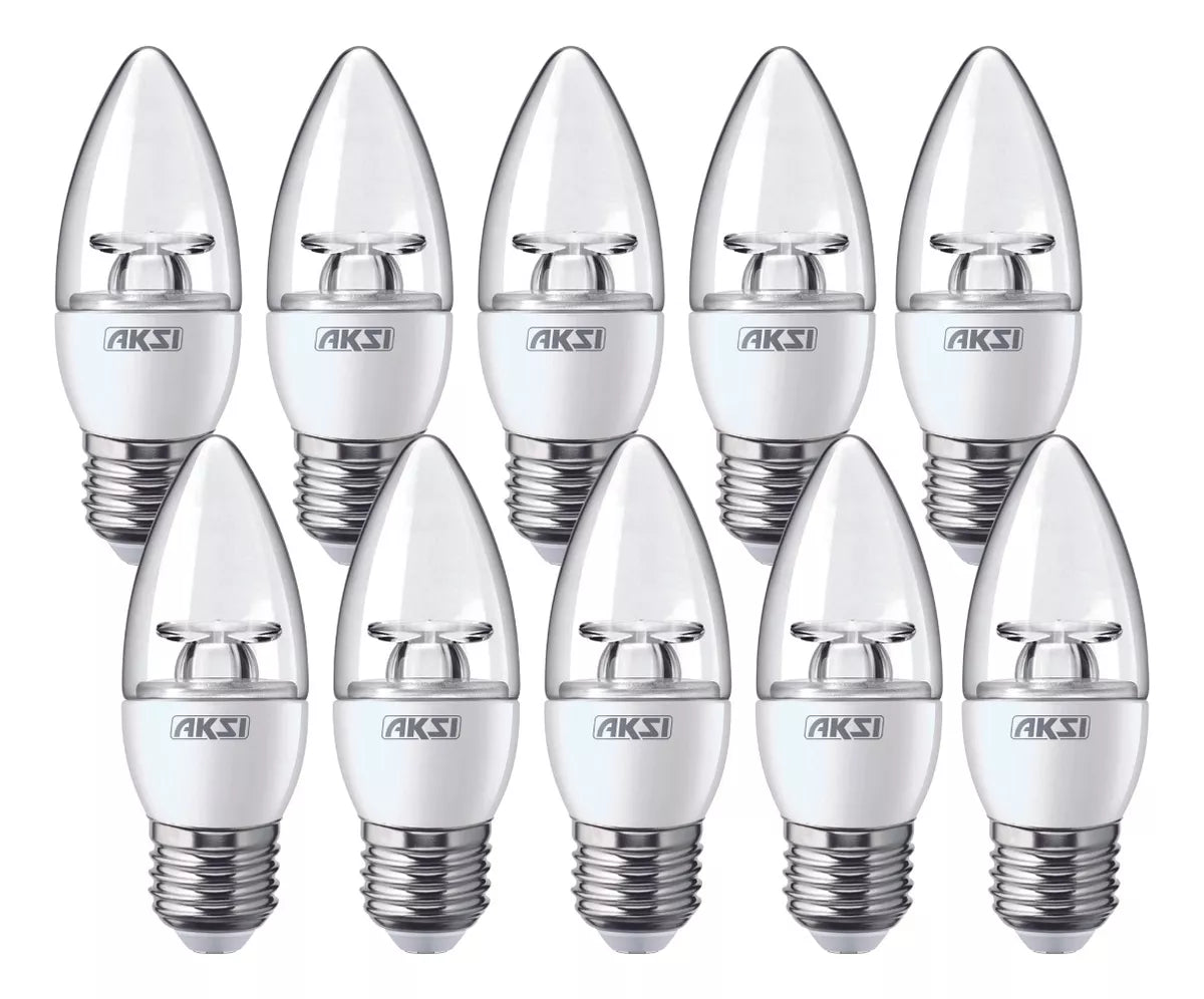 Pack De 10 Focos Vela Led Aksi 4w Luz Cálida Base E27