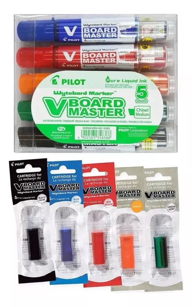 Set Plumones Pizarrón Blanco Pilot Vboard Master + Repuestos