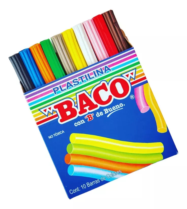 10cajas C/10 Barras Plastilina Baco Colores Surtidos Escolar