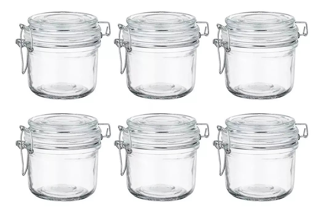 Juego 6 Frascos Especieros Vidrio Brocalitos Tapa Clip 200ml