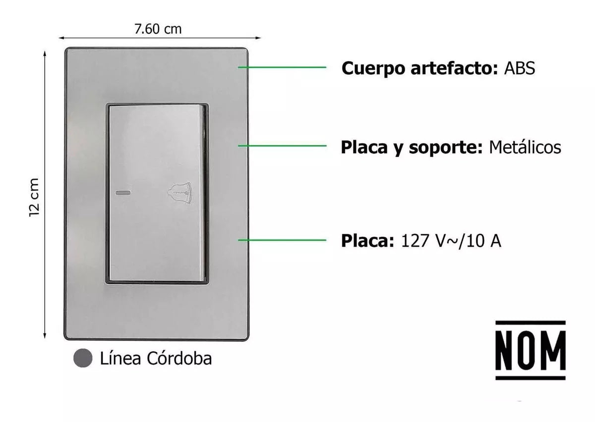 Placa Boton Timbre Sanelec 4644 Cordoba Acero Inoxidable