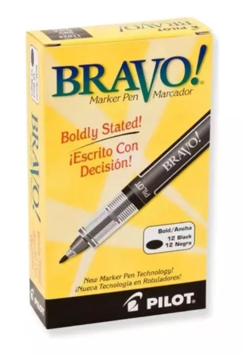 Caja 12 Marcadores Bravo Pilot Tinta Líquida Punto Fino