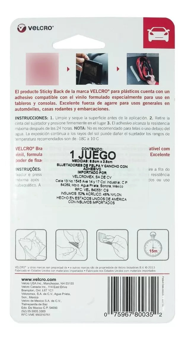 Cinta Adhesiva Velcro ® Sujetador Uso General Tira Negra