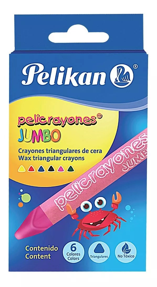 6 Crayones Triangular Jumbo Cera Pelikan Escolar Niños