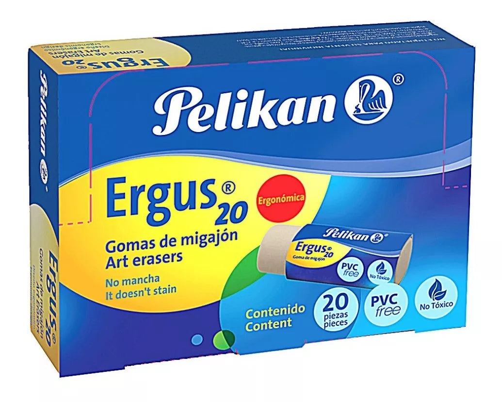 20 Goma Borrador Migajon Lápiz Escolar Pelikan Ergus20
