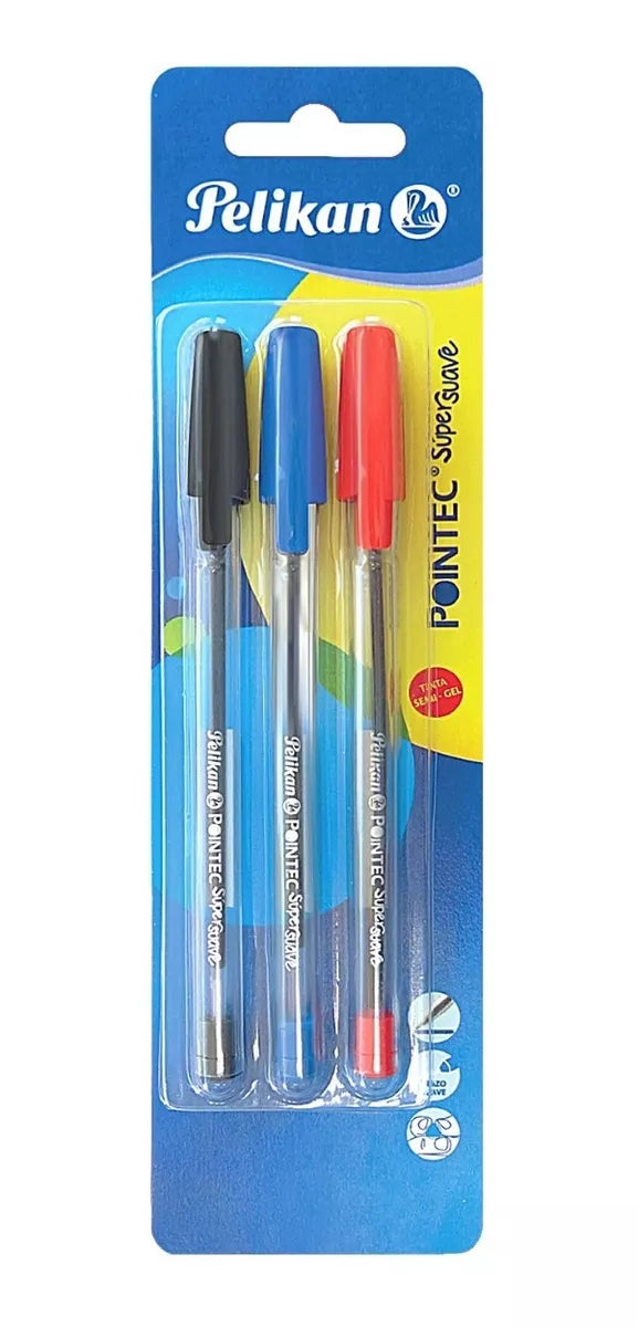 3 Bolígrafos Tinta Semi Gel Pointec Pelikan Punto Mediano