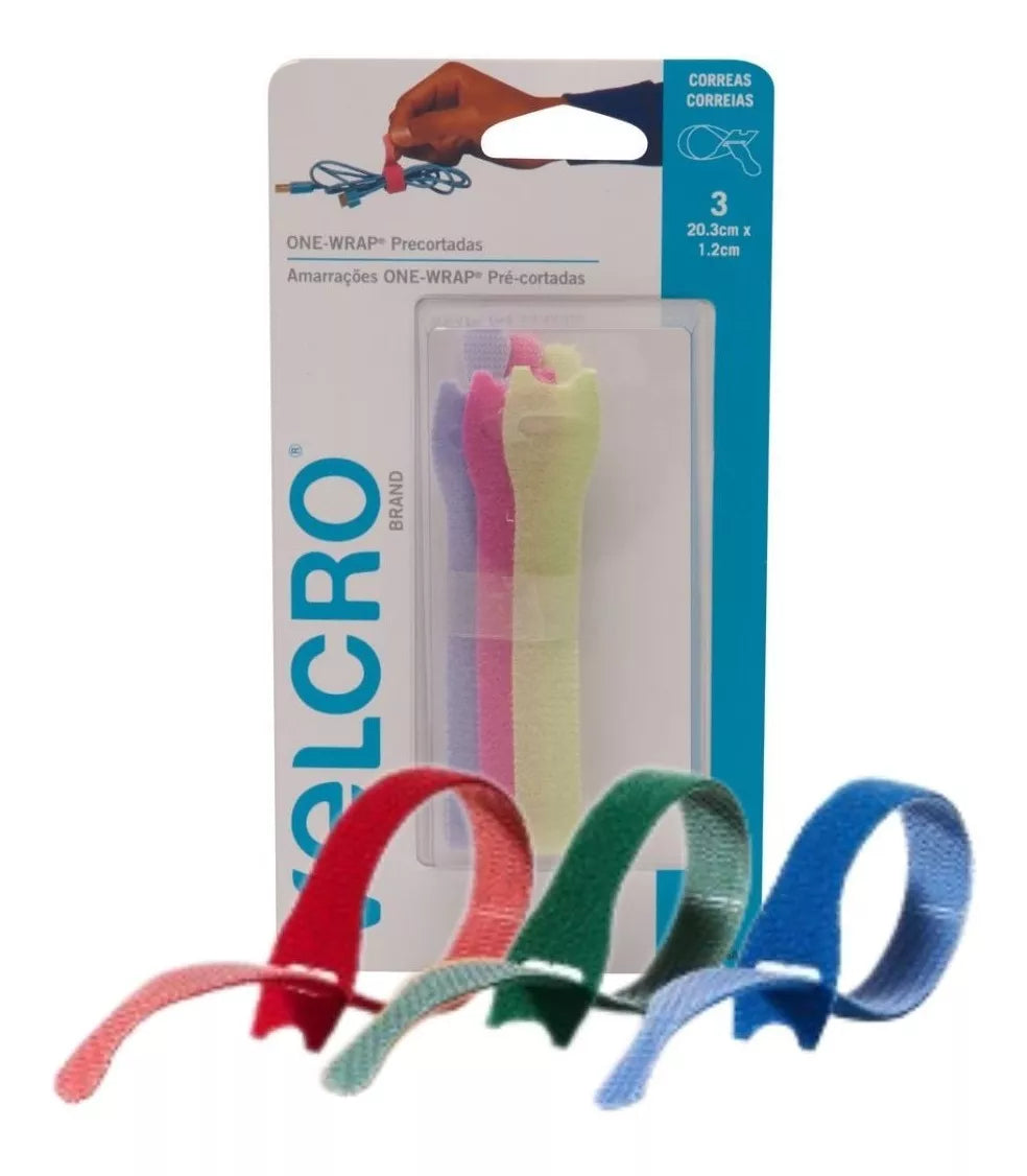 3 Cintas Organizadoras VELCRO® para Cables – Tiras de Sujeción Multicolor