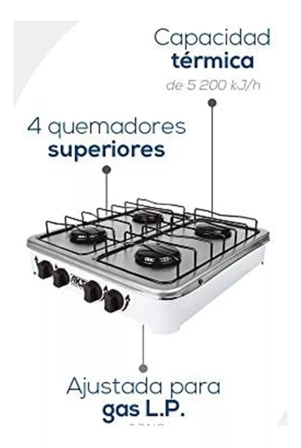 Estufa De Mesa Aksi 4 Quemadores Blanco Acero Inoxidable Color Blanco