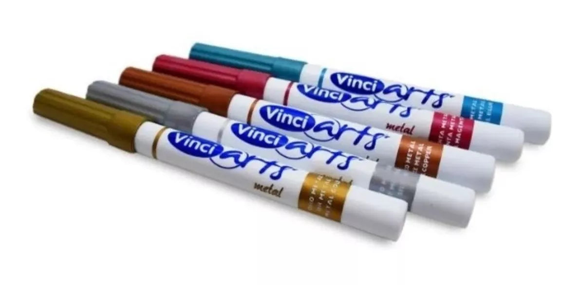 Marcadores Plumones Permanentes Vinci Metallic Base Agua 5 Piezas