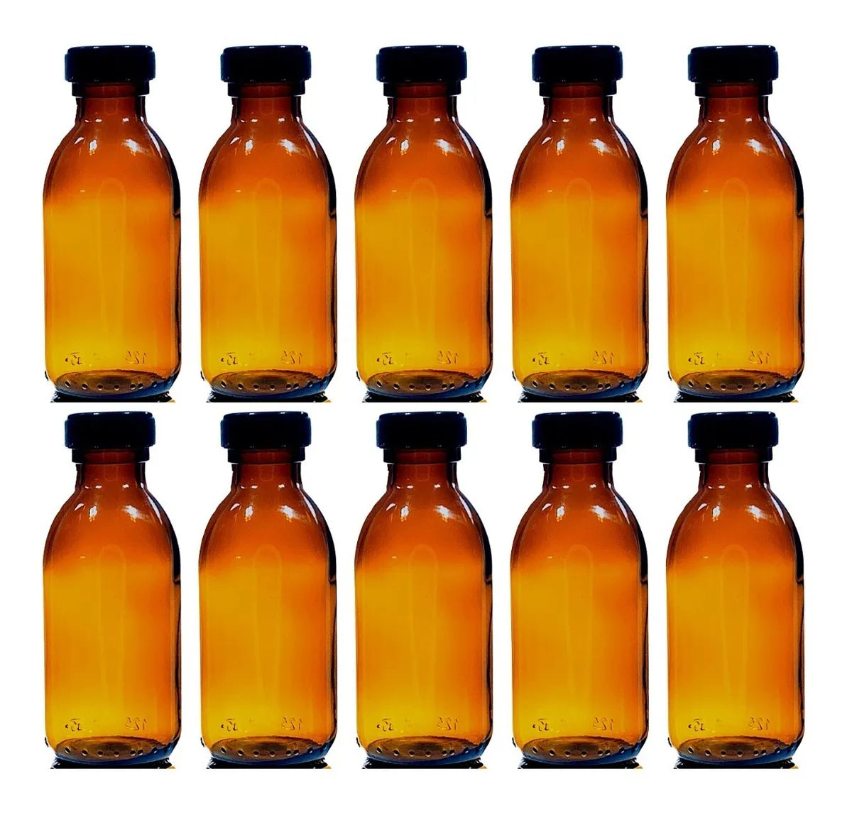 10 Pack Frasco Vidrio Botella Envase Ambar Jarabe 125ml Tapa