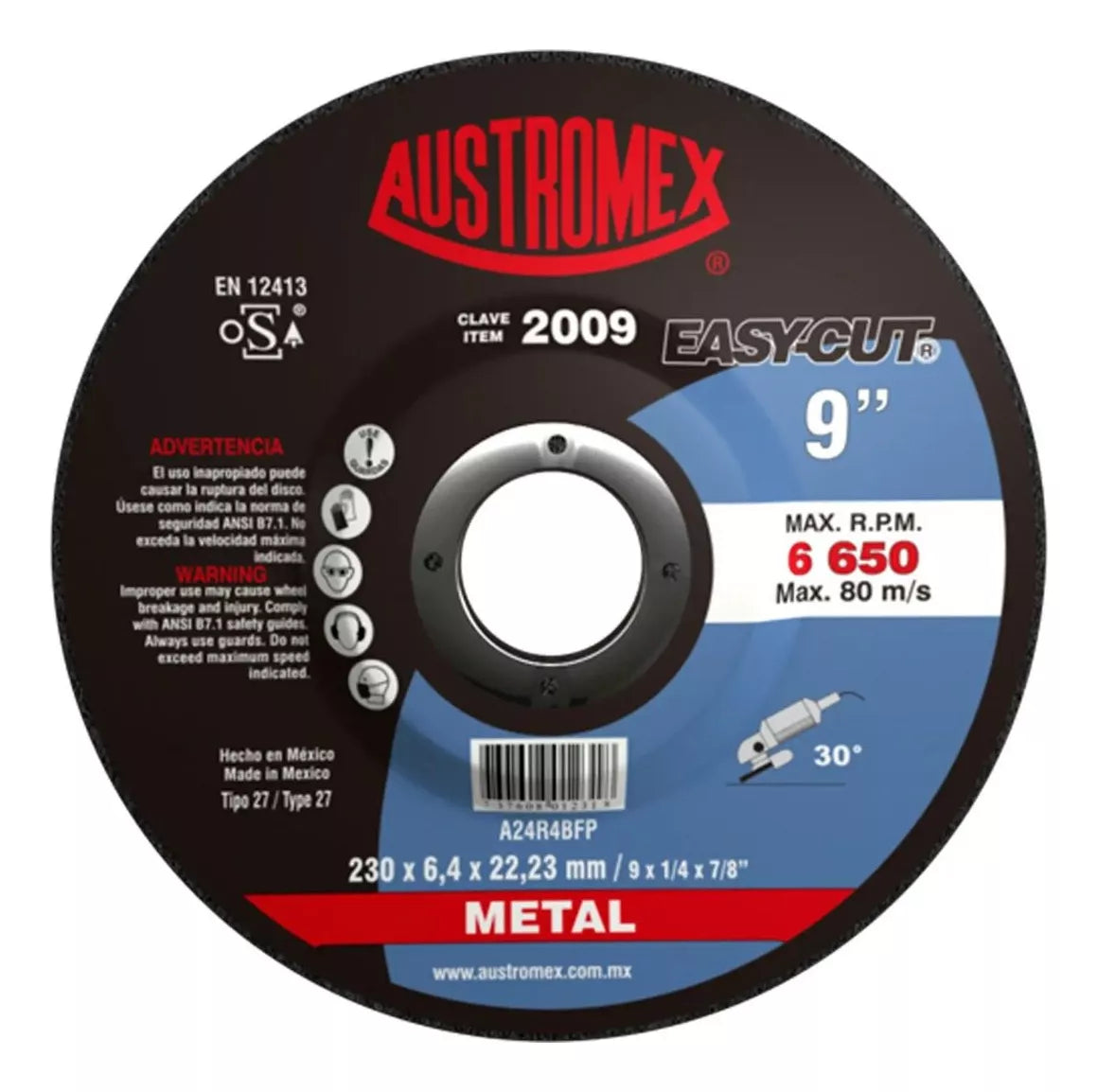 Disco Abrasivo Desbaste 2009 Austromex 9'' Grano 24 Metal
