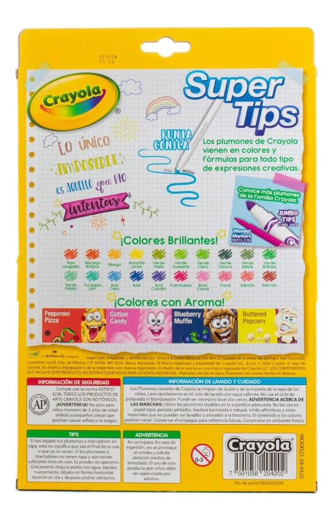 20 Plumones Super Tips + 4 Plumones Silly Scents Crayola 24