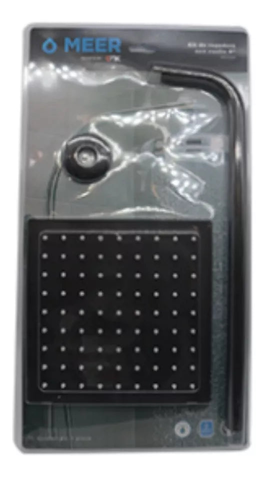 Regadera Cuadrada Tubo Meer Antisarro Negro Mate 8 Pul 15cm