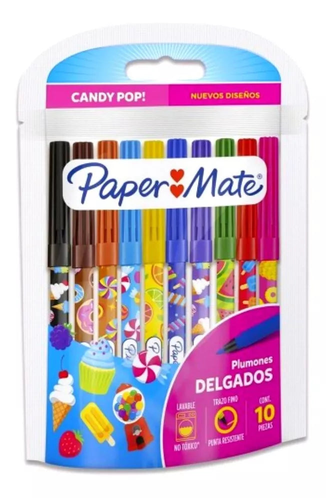 Plumones Marcadores Paper Mate Punta Fina Candy Pop 10 Piezas